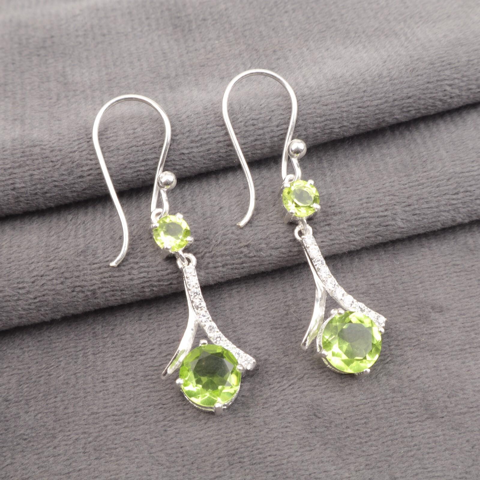 

Peridot Gemstone 925 Stamped Silver Jewelry Zircon Dangle Earrings 1.84 For Her CZE-9-3