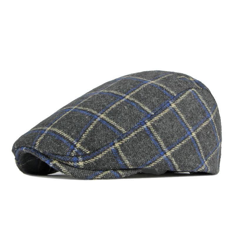 Autumn Winter Thickened Beret Men British Plaid Retro Cap Wool Flat Cap Painters Hats Driver Ivy Hat