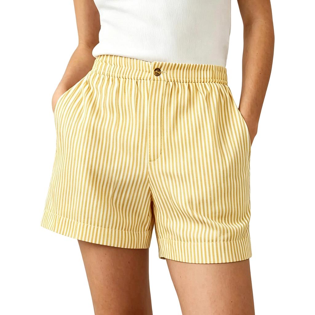 Women's Casual Loose Fit Striped Shorts Elastic Waistband with Button Closure Side Pockets Lightweight Summer Bottoms