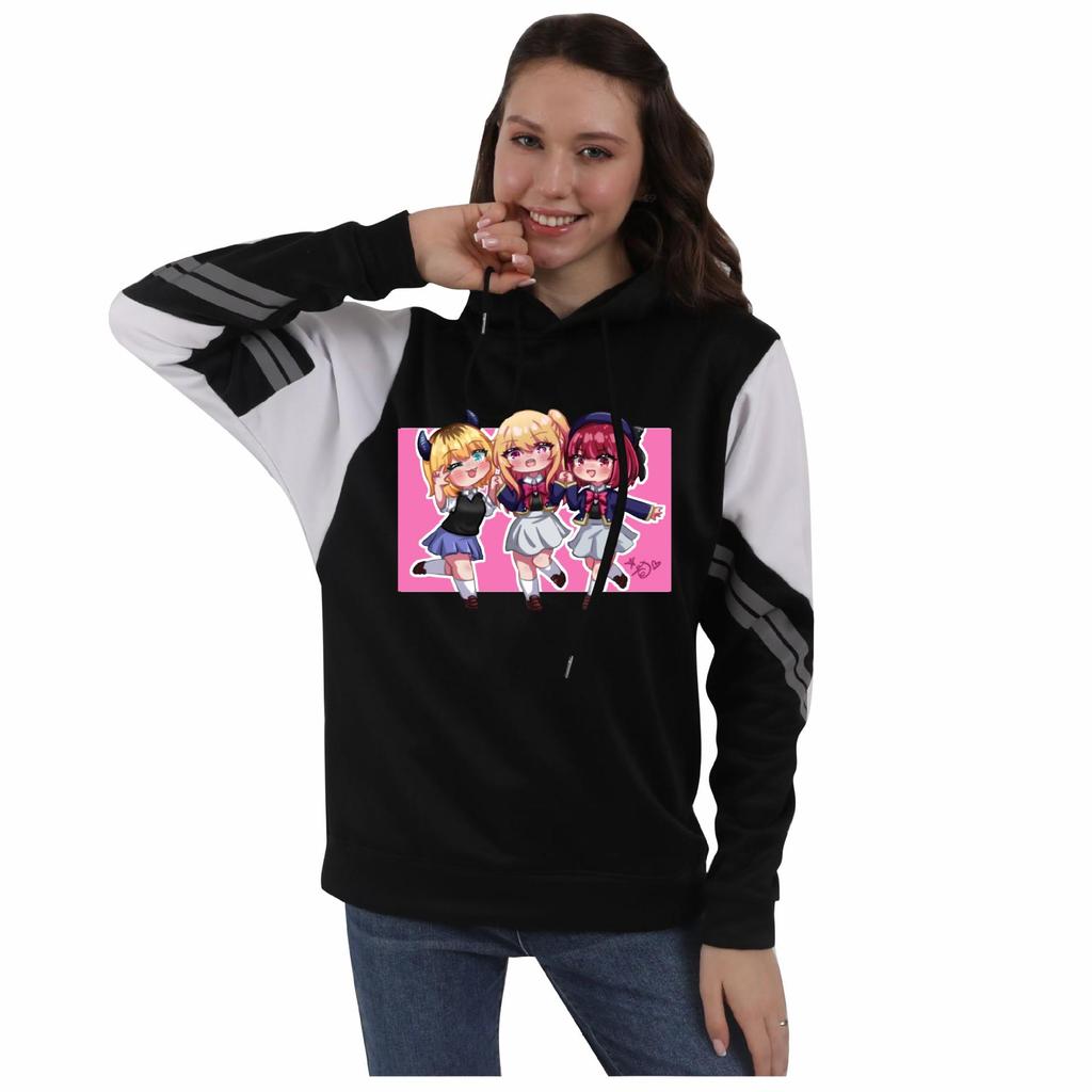 Oshi no Ko Color Block Patchwork Hoodie with Fleece Lining