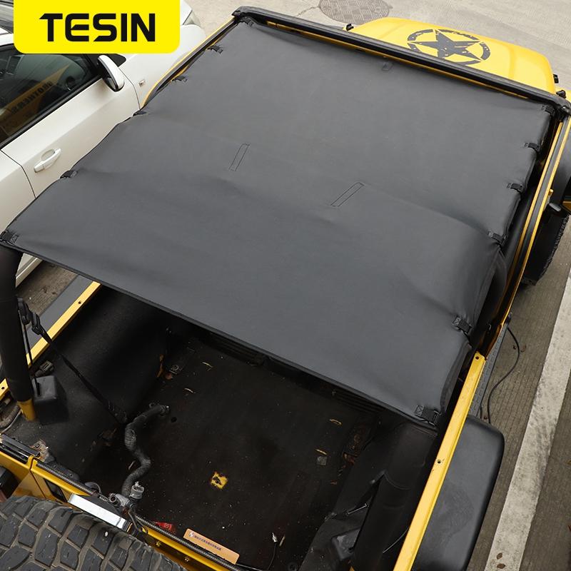 TESIN Leather Soft Roof Top Cover Sunshade Top Full Length Cover for Jeep Wrangler TJ 1997-2006 Car Exterior
