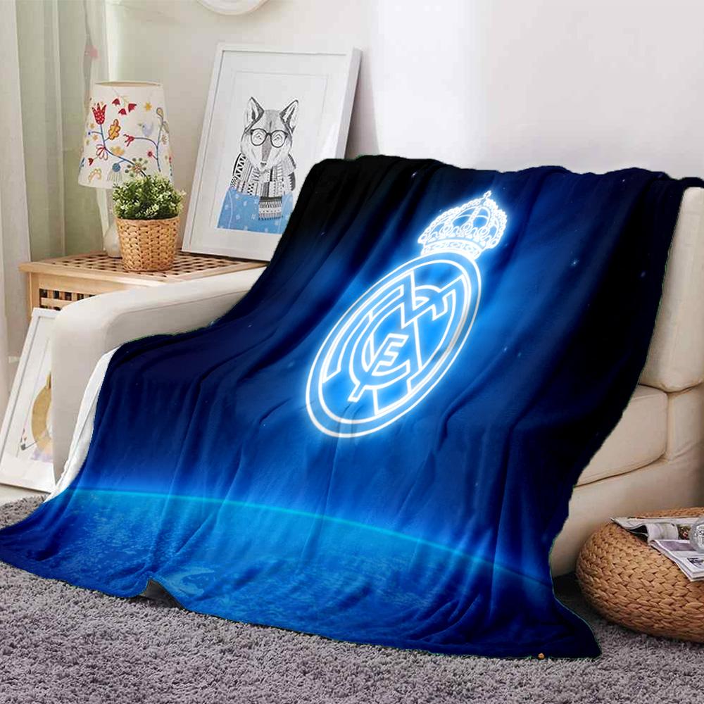 FC Madrid Emblem Flanelldecke, Weiches Polyester, Modernes Design, Ganzjahres für Camping, Reisen, Geschenke für Feiertage oder Geburtstage