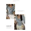 French Swing Collar Long Sleeve Bottoming Sweater Women's Autumn Side Pleated Waist Diagonal Shoulder Sweet Spicy Inner Top