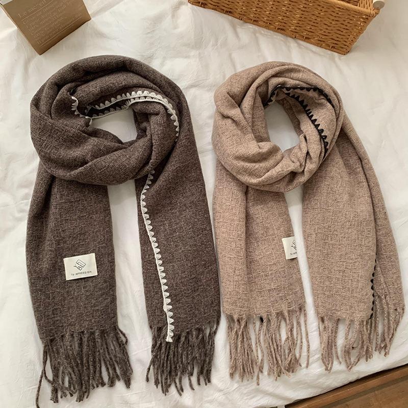 Scarf Women's Winter High-end Sense New Versatile Atmosphere Solid Color Imitation Cashmere Scarf Shawl