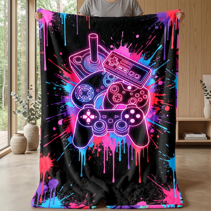Neon Retro Game Controllers Theme blanket Lightweight Warm Flannel Blanket Decorative Throw Blanket for Home Decoration