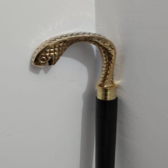 Walking Style Cane Vintage Gold Tone Textured Snake Handle Gold Black Stick Decorative Gentleman