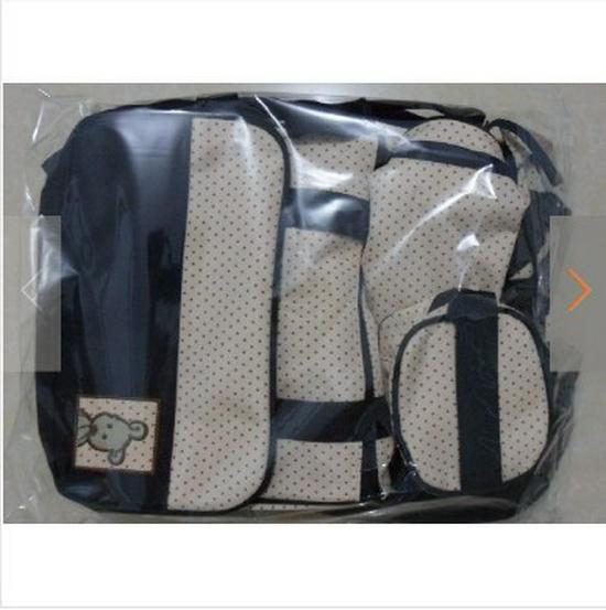 Fashionable Polka Dot 5-Piece Mommy Bag Set - Versatile, Large Capacity Shoulder Bag for Mother and Baby