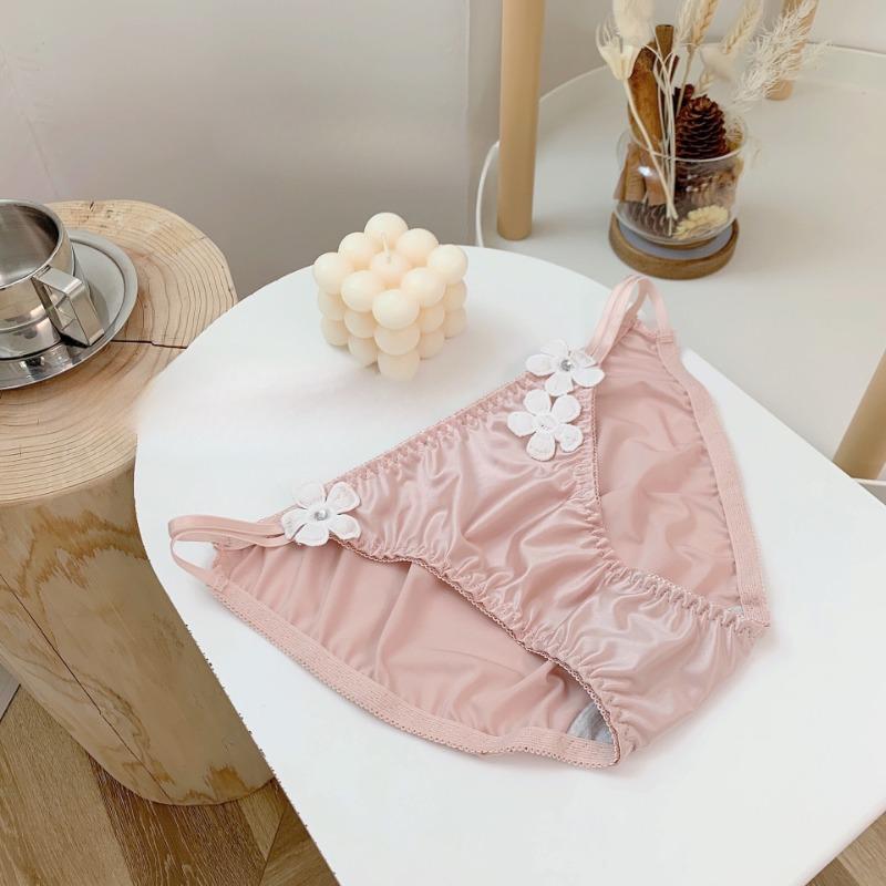 

Сладкий цветочный чай женское нижнее белье молочный шелк гладкий атлас трусы вышитые бикини трусики сексуальный тонкий пояс высокая вилка низкая талия трусики женские XL