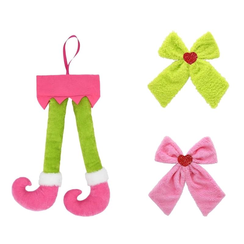 

Soft Cloth Christmas Tree Bowknot and Elf Legs Ornament Holiday Season Decorations Elegant Seasonal Accent 1