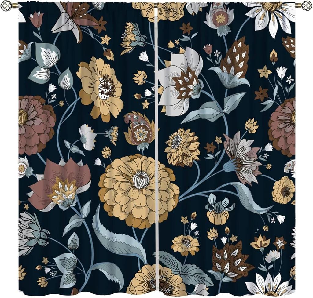 Boho Floral Curtains Watercolor Botanical Pattern Living Room Home Decoration Bedroom Curtain Darkening Polyester Ideal For Sitting