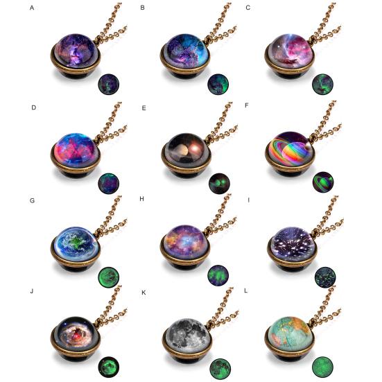 Yousheng Pendant Necklace Personality Double Sides Glow in The Dark Vintage Colorful Galaxy Glass Ball Necklace Jewelry Accessory