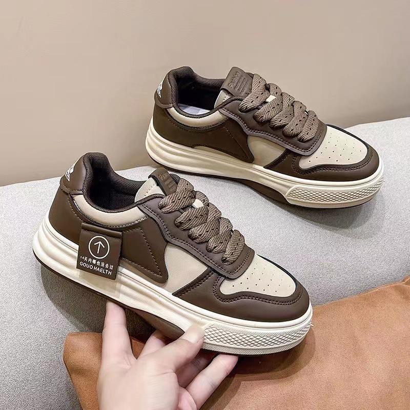 Women's White Chunky Sole Sneakers - Spring/Autumn Breathable Casual Korean Style Versatile Dad Shoes