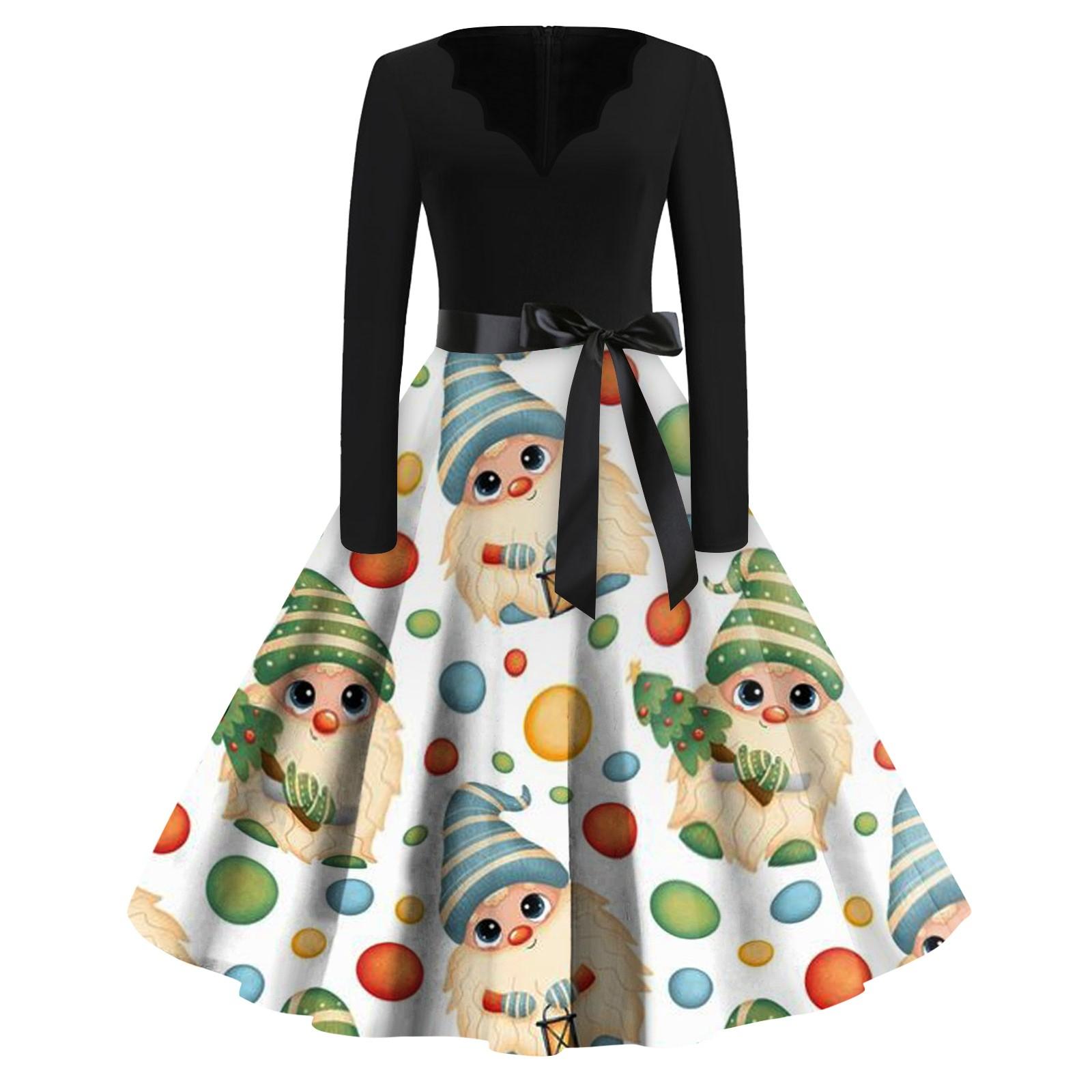 

Женское повседневное модное длинное платье с V-образным вырезом и длинным рукавом с рождественским принтом в винтажном стиле M хаки