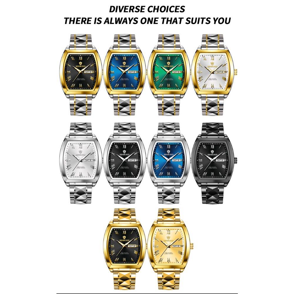 BINBOND B355 Stainless Steel Men Watch Top Quailty Luxury Push Button Hidden Clasp Waterproof Luminous Date Week Sport Men Watch