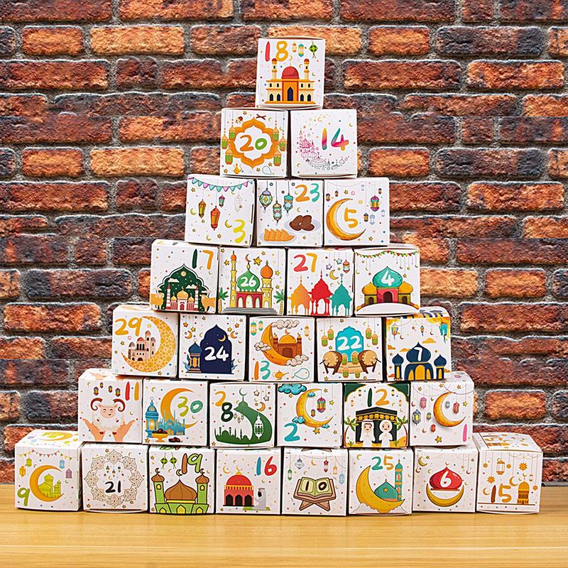 

30pcs Eid Mubarak Candy Box Calendar 30 Days Countdown Calendar Decorations Empty Calendar Candy Cookie Box To Fill
