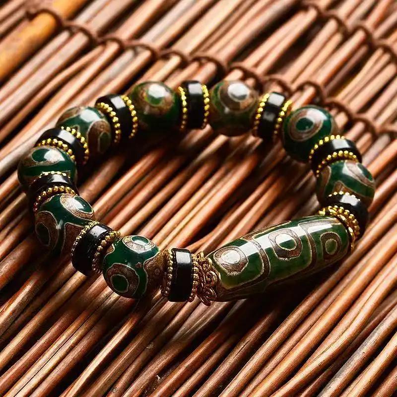 Natural Chalcedony Bracelet, Ethnic Style Tibetan Retro Product, Three-eye Cultural Jade