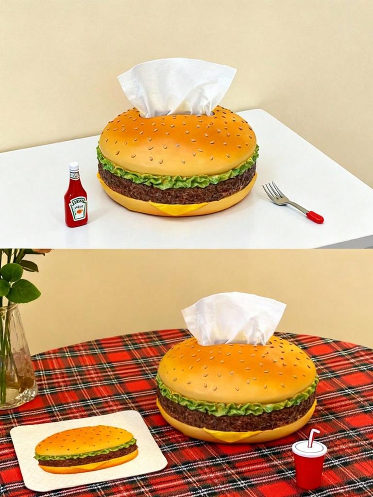 1pc Hamburger tissue box, living room tissue box, household tissue box, tissue box, home bathroom decoration, bathroom storage