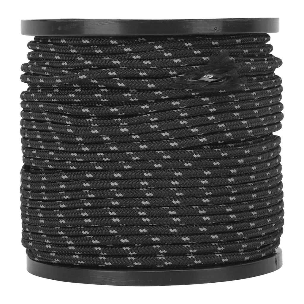 Reflective Camping Rope Texture Weaving 164ft 4mm Polyester Parachute Cord for Travel Hiking Backpacking Black