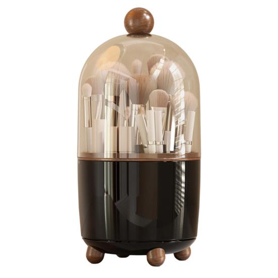 

Makeup Brush Storage Box Large Capacity Compartmentalized Organizer with Transparent Cover Rotatable Makeup Case for Brushes Lipsticks чёрный