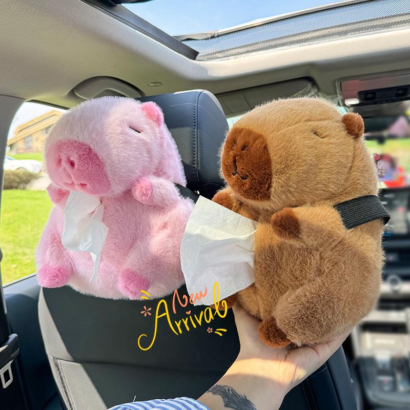 Cartoon Capybara Car Tissue Box - Seat Back Hanging Style Interior Decoration