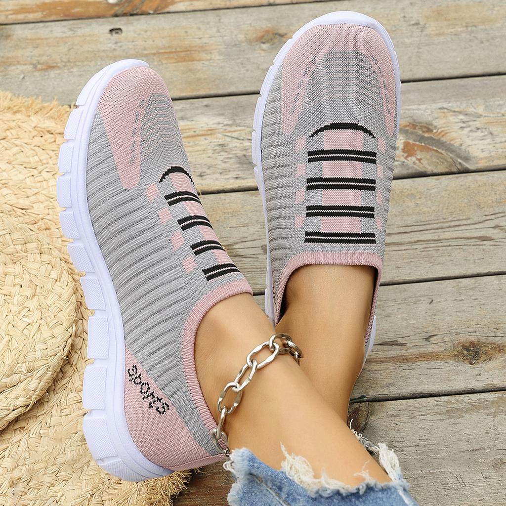 Lightweight Slip On Sneakers for Women Breathable Knit Upper Flexible Sole Casual Walking Shoes