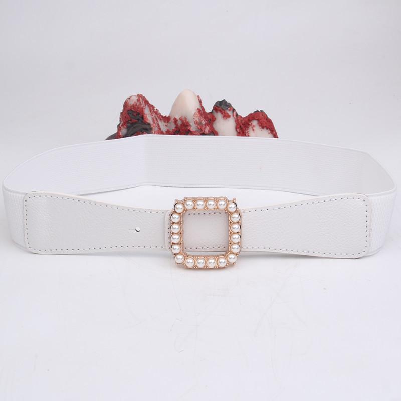 

Уличный Снимок Жемчужная Эластичная Резинка Эластичный Пояс Женский Декоративный Пальто Юбка Поясная Печать Женщины белый