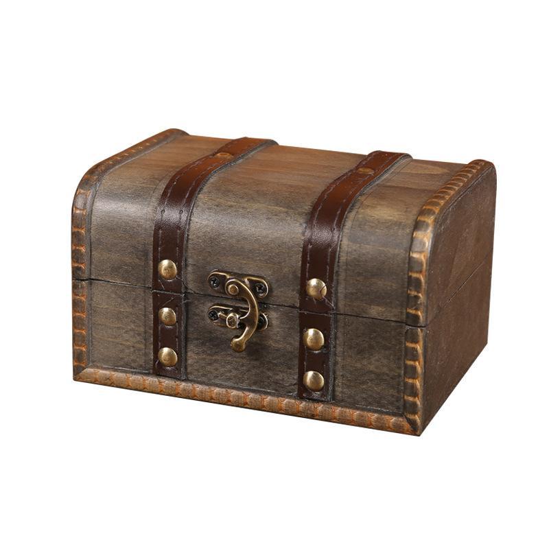 Lockable Wooden Storage Box Retro Vintage Keepsake Chest for Jewelry Necklace Postcard Collectibles Bedroom Home Decor