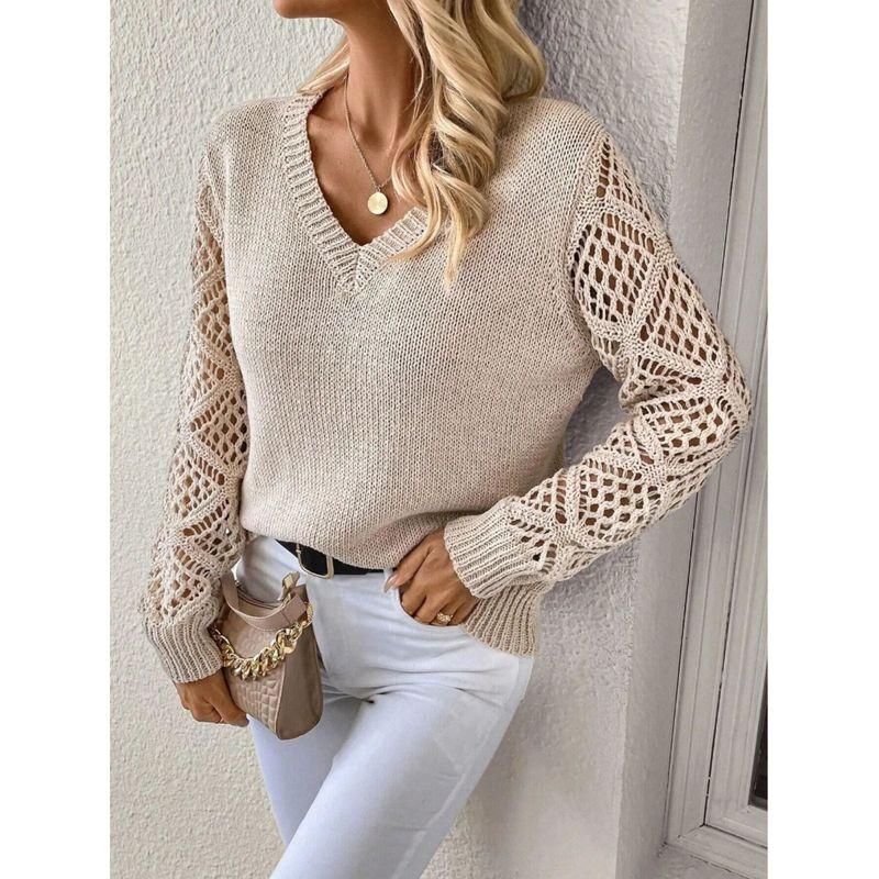 Hollow out Long Sleeve V-neck Sweater Hollow out Long sleeve V-neck Pullover Sweater