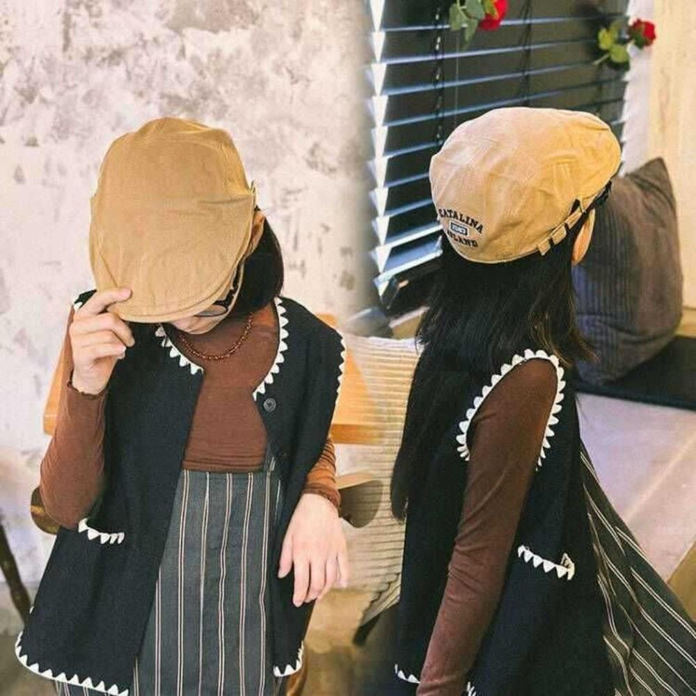 Cotton Letter Embroidery Beret Adjustable Newsboy Cap Cool Forward Hat  Women