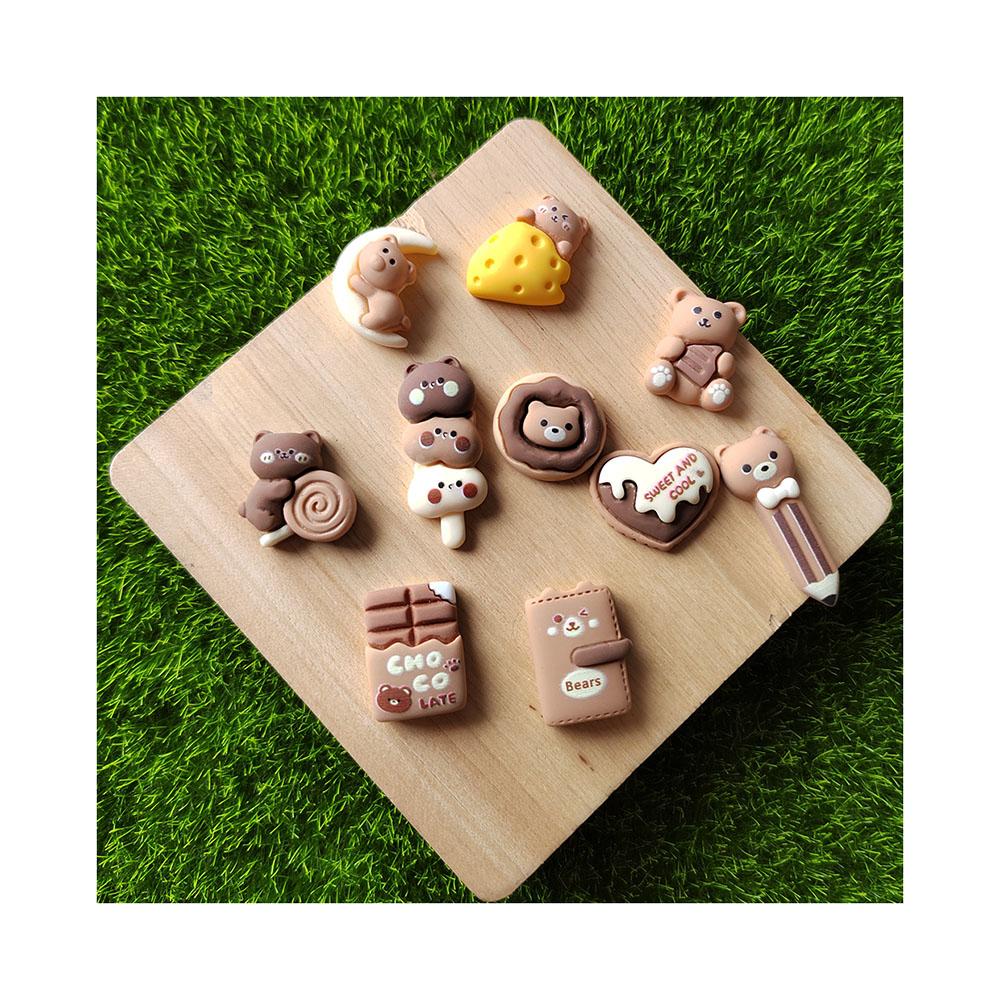 Cartoon Brown Series Bear Pencil Stationery Resin Cabochons Accessories Kawaii Crafts Diy Mobile Phone Case