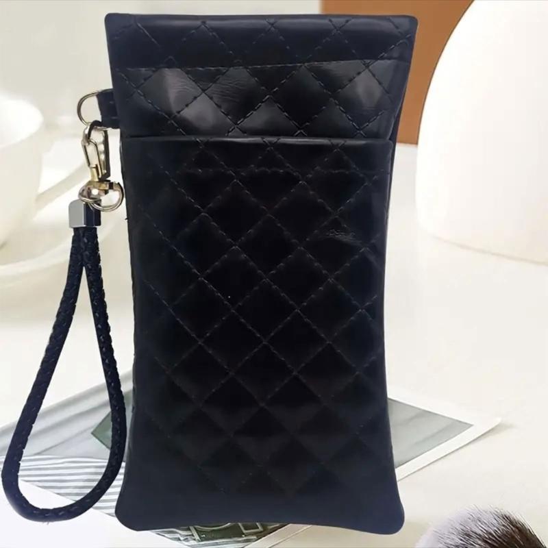 Double Compartment Eyeglass Organizers With Squeeze Top Closure And Strap For Women Multiple Color Option