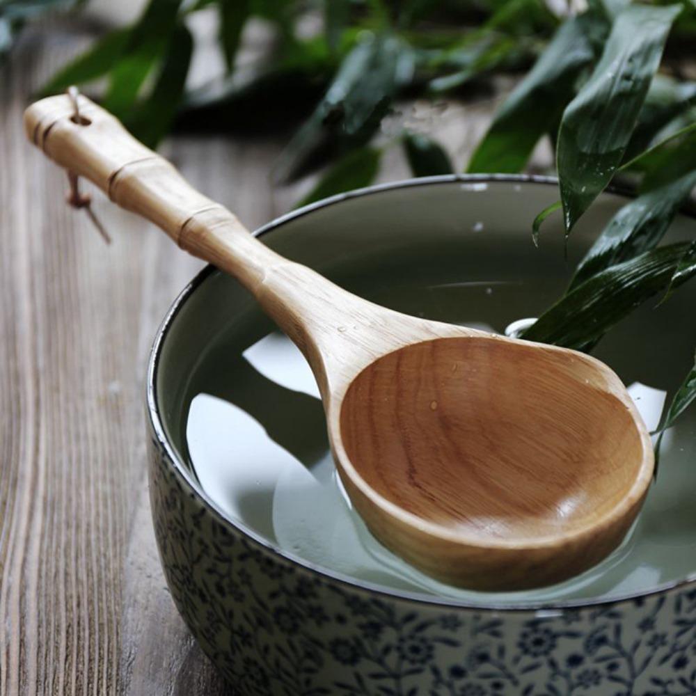 Long Handle Kitchen With Bamboo Joint Varnish Soup Spoon Water Spoon Rice Spoon For Porridge