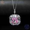 WUIHA Real 925 Sterling Silver Crushed Ice Cut 12*12MM Pink Sapphire Created Moissanite Diamond Pendant Necklaces For Women Gift