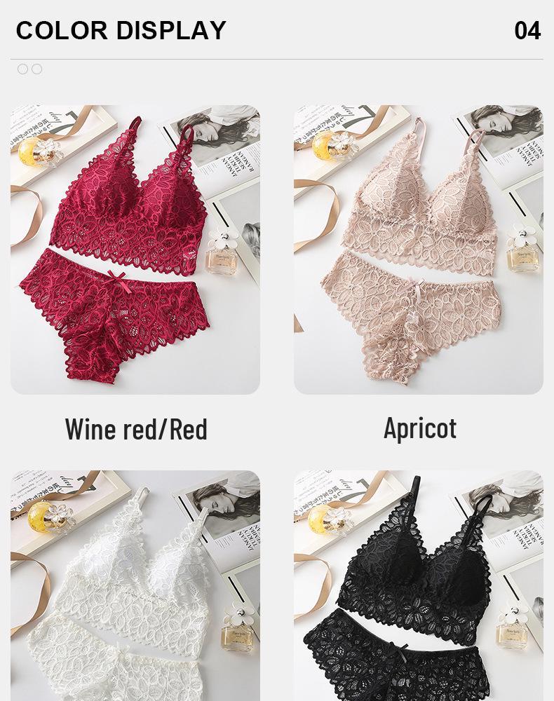 Lace Wire-Free Bra Set: Seamless, Anti-Sagging Triangle Cup Lingerie for Women with Small Busts