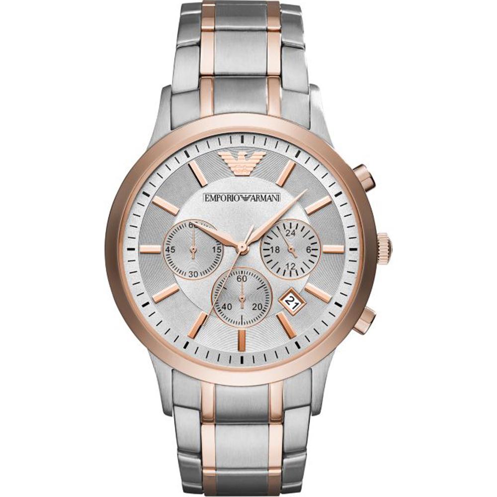 Emporio Armani Renato Silver Bicolor Rose Metal Men s Quartz Chronograph AR11077 серебряный