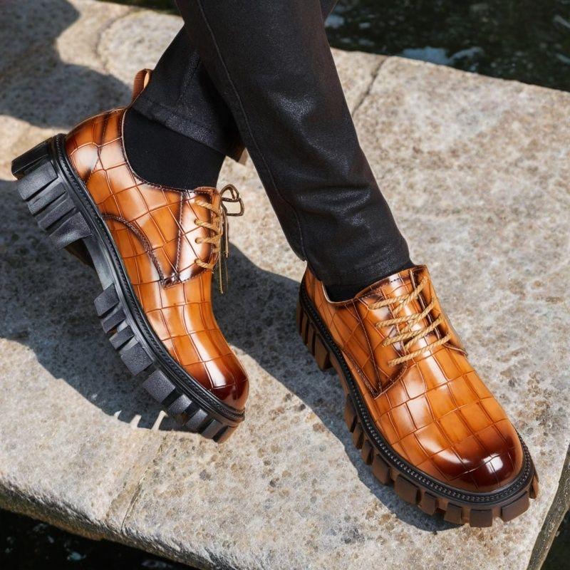 Fashion Men's Leather Shoes Fad Business Big Head Leather Shoe British Platform Soft Bottom Shoes Men Wedding Party Quality Dress Shoes