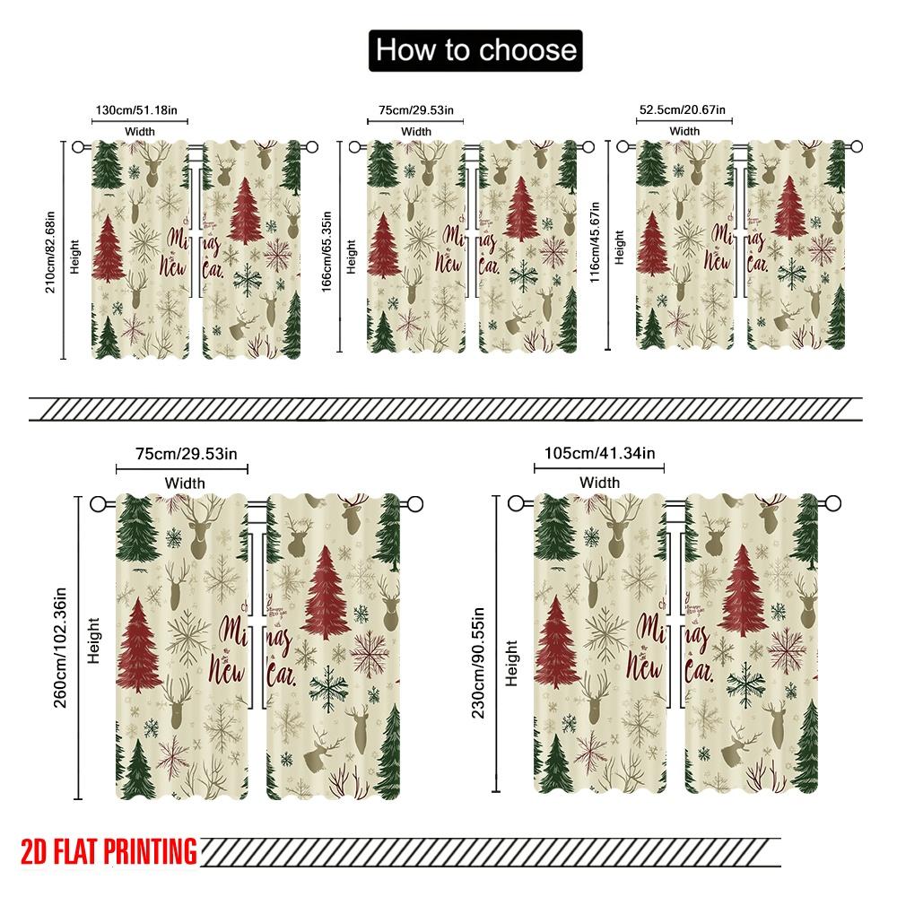2pcs,2D plane printing Creative Curtains Christmas Trees Snowflakes Reindeer (3) Durable 100% Polyester Fabric (without rod)