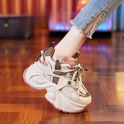 Women's Warm Fur Dad Sports Shoes Autumn and Winter Thick Soled Inner High Casual Shoes Women's Fashionable Lace Up Shoes