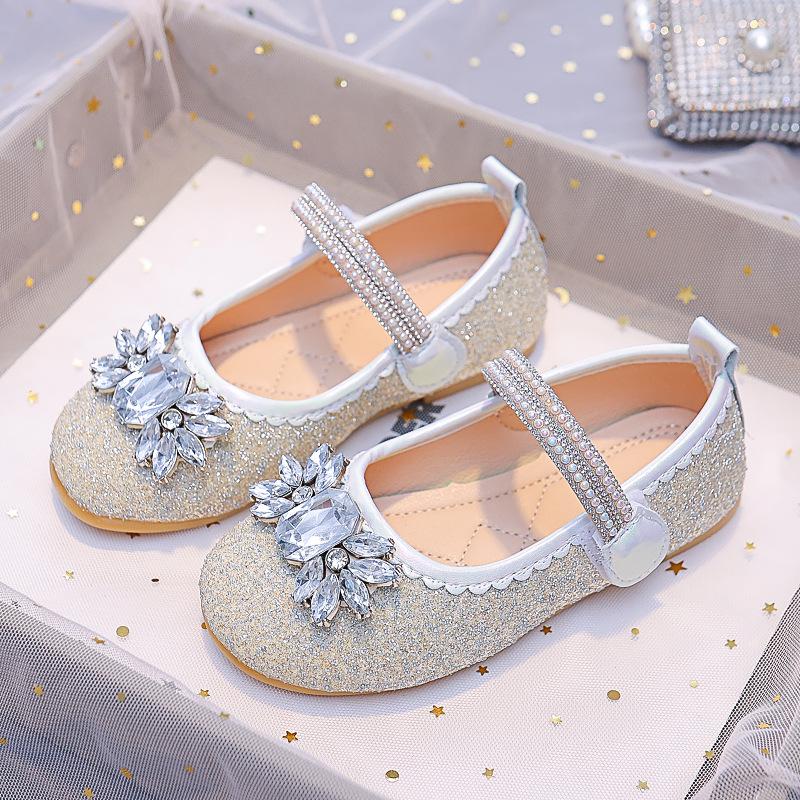 Girls' Rhinestone Princess Shoes: New 2025 Spring/Autumn Round-Toe Soft-Sole Shoes for Toddlers Ages 3-12, Perfect for Performances.