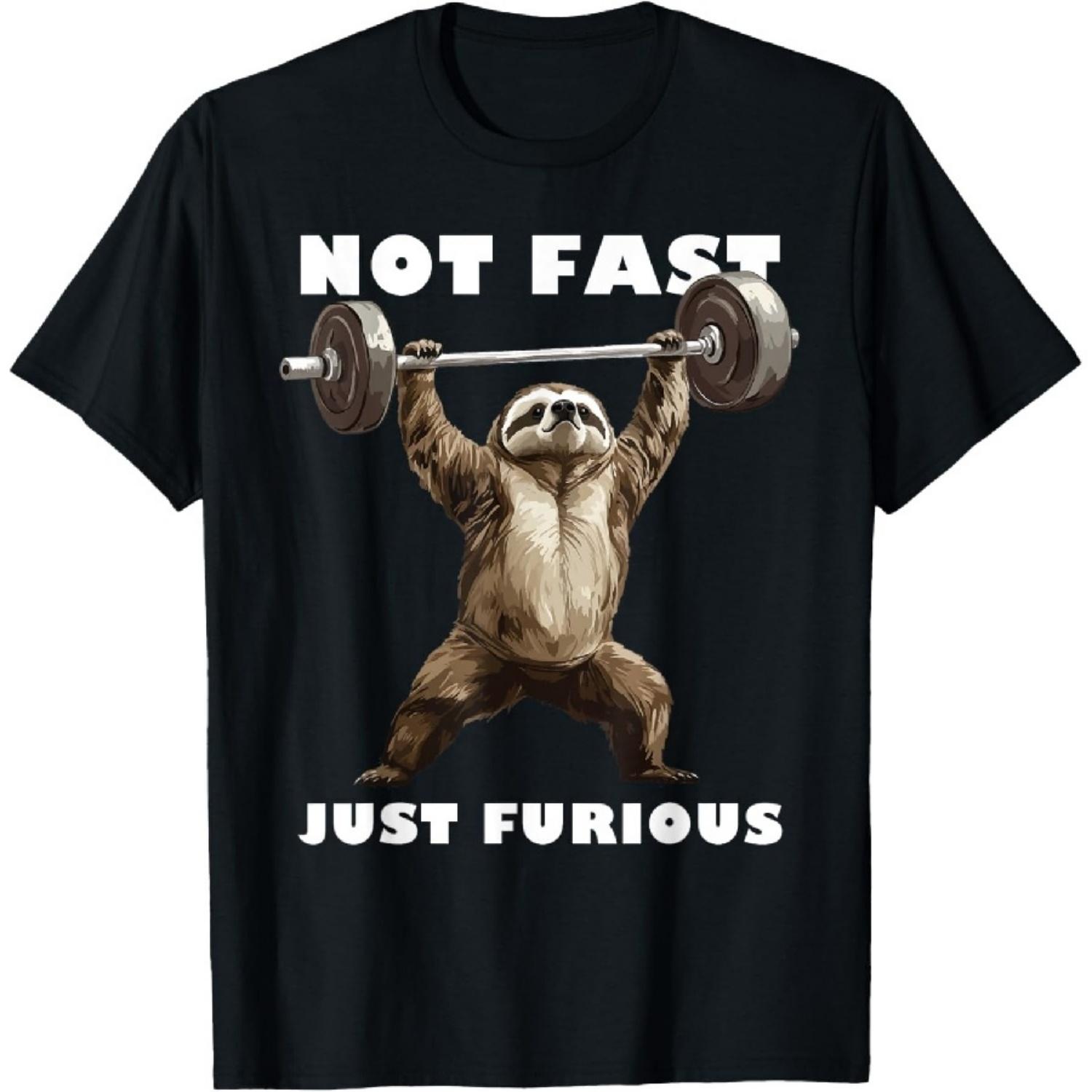 

Not Fast Just Furious Tee Bodybuilding Weightlifting Sloth T-Shirt1 XXXXXL чорний