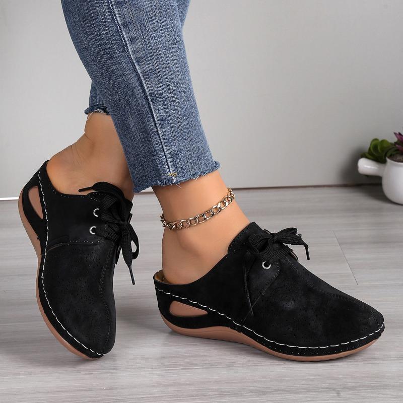 New Summer Baotou Half Slippers Lace-up Wedge Heel Women's Sandals Large Size Hollow Sandals