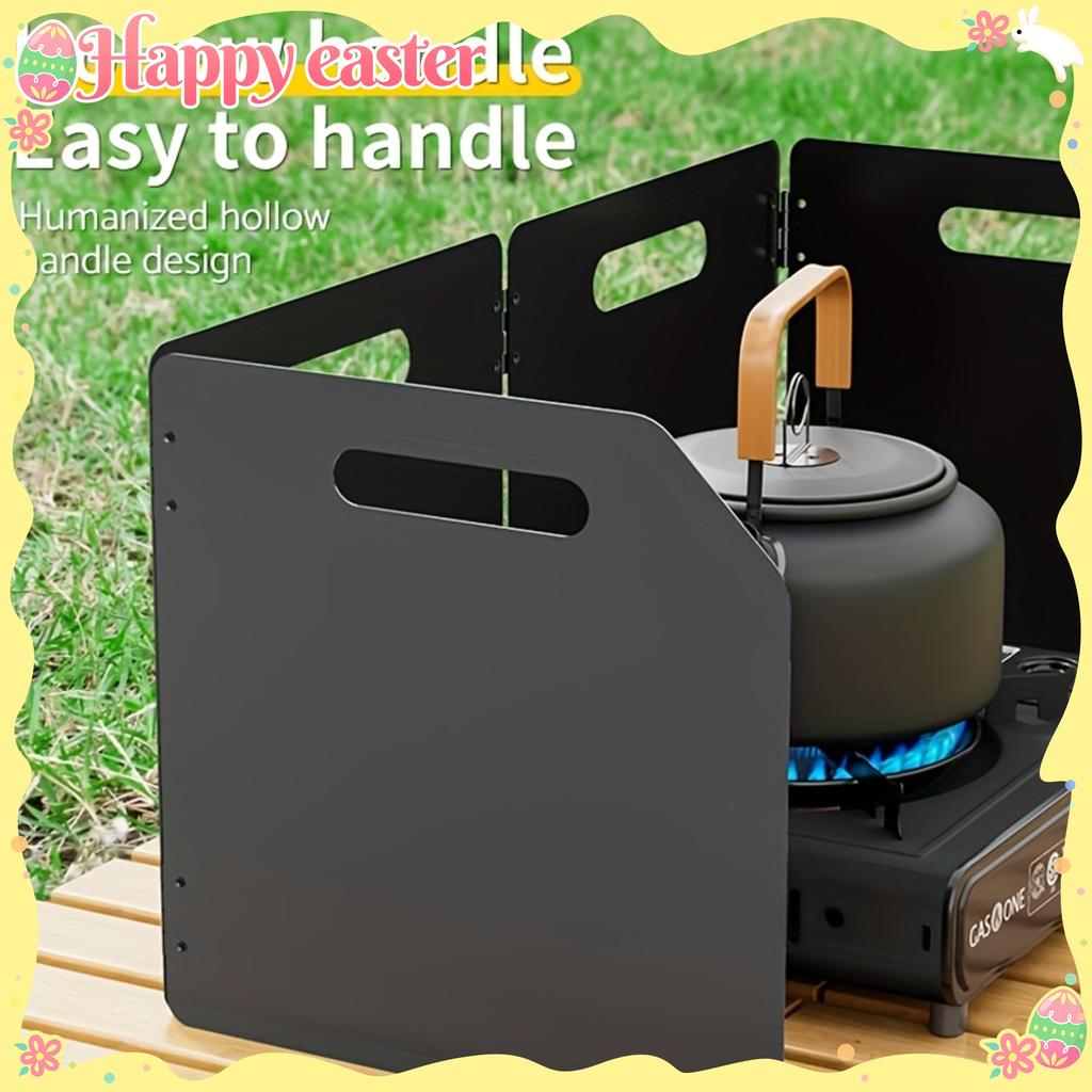 Portable Folding Camping Stove Windshield, 4-Sided Rectangle Metal Wind Protection,with Storage Bag, Outdoor Cookware Wind Guard