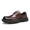 Autumn men's shoes leather round head breathable retro British style casual leather shoes business lace-up platform trend single shoes men