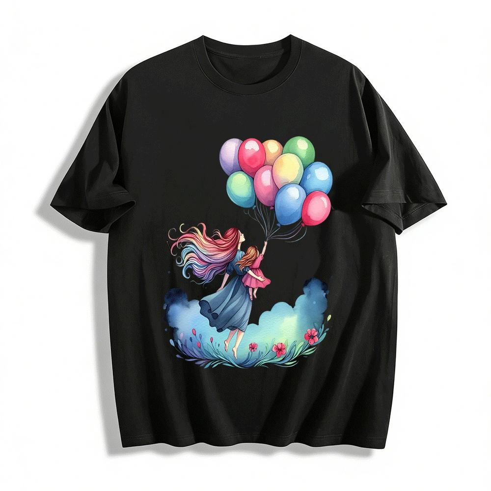 

Watercolor Mother Child Balloon Print Dress Warm Vibe Parent-Child Outfit Pure cotton T-shirt XXS