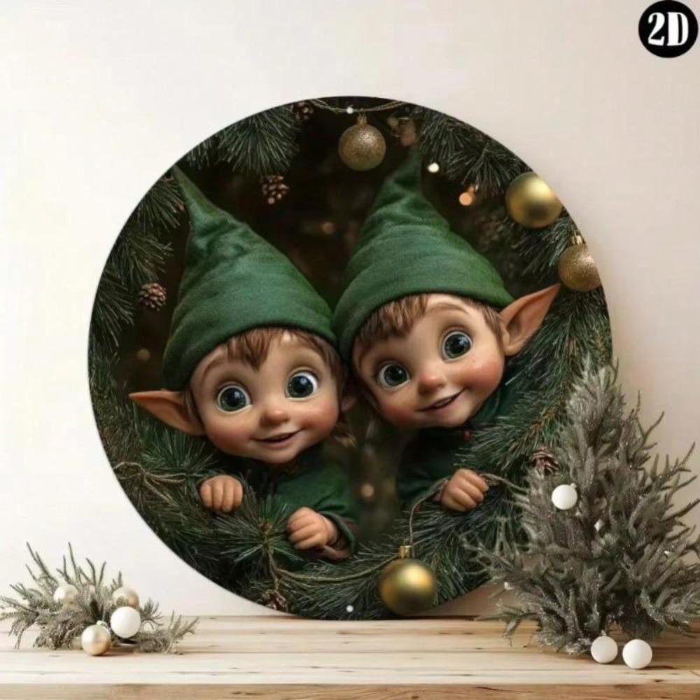 Metal Christmas Wreath Art 2D Elf Wall Decor HD Visuals Holiday