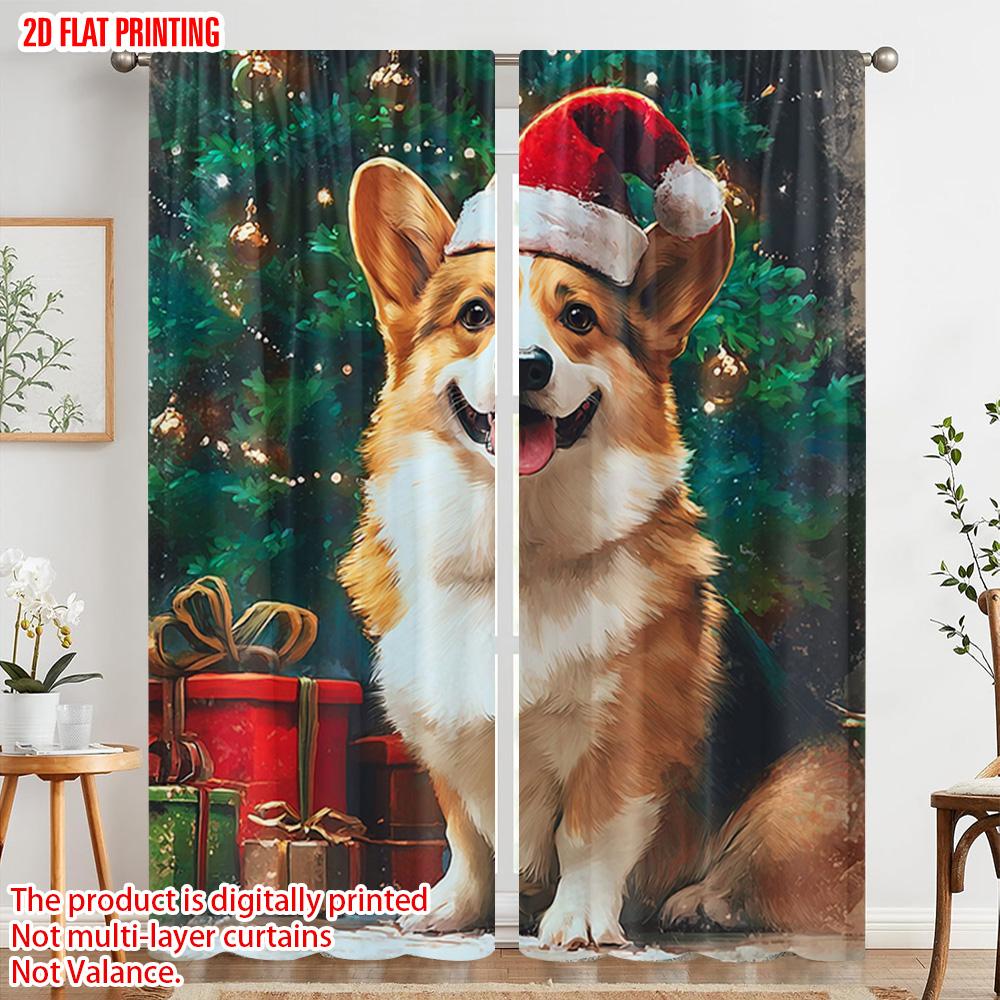 2pcs,2D plane printing Pattern Curtains Corgi Dog Versatile Fabric (without rod) Home Decor for Bedroom & Living Room Decor