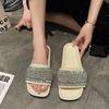 Fashion 2025 New Women Slippers Trend Bling Bling Crystal Slippers Women Flat Heel Shiny Slides Women Summer Fashion Rhinestone Sandals