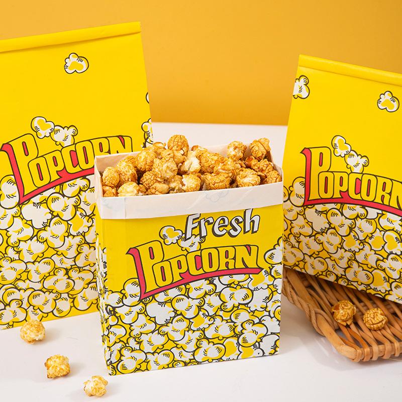 50Pcs Popcorn Container Paper Bag Kraft Paper Bags With Iron Wire Popcorn Boxes For Theme Birthday Parties Decoration Popcorn