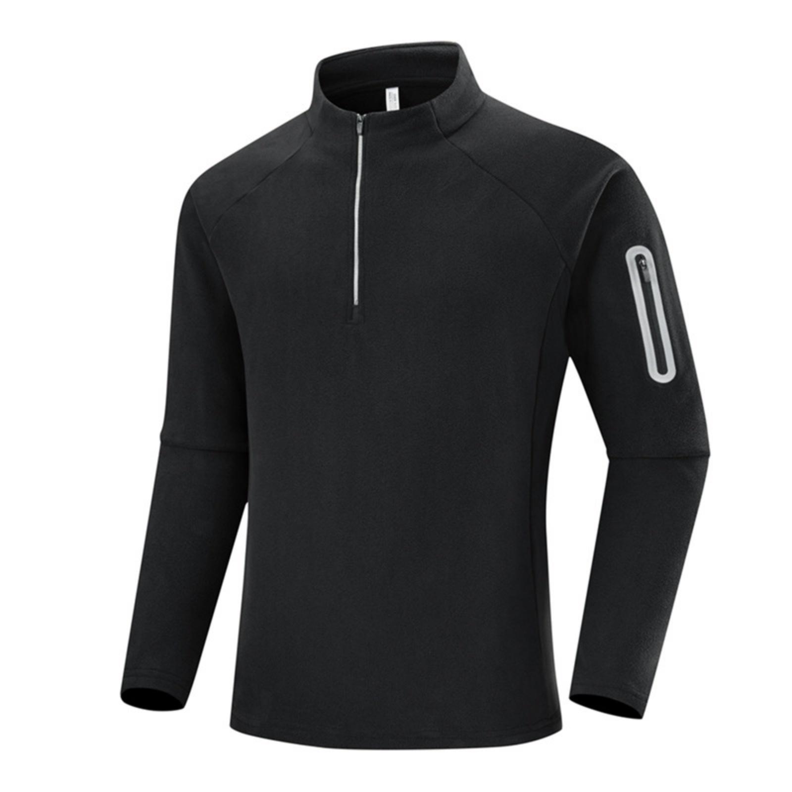 Men s Casual Fleece Semi-zipper Stand-up Collar Fleece Jacket, Men s Sporty Slim-fit Pullover Hoodie L