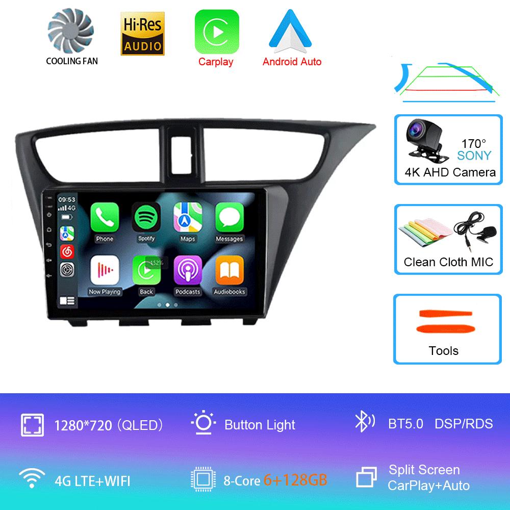 Android 14 Carplay Radio De Coche Para Honda CIVIC Hatchback 2012 2013 2014 2015 2016 2017 Reproductor Multimedia Navegación GPS